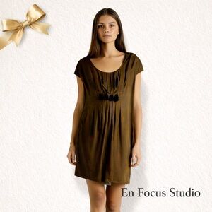 En Focus Studio Chocolate Brown Dress Cup Sleeves Size 12